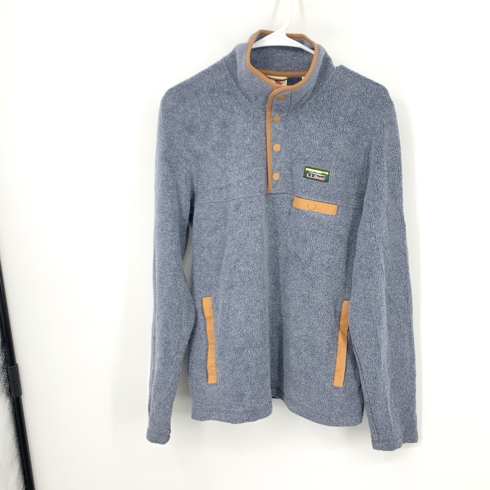 LL Bean Men Size Small Gray Pullover Sweatshirt 1/4 Snap Tumbled Sherpa Fleece